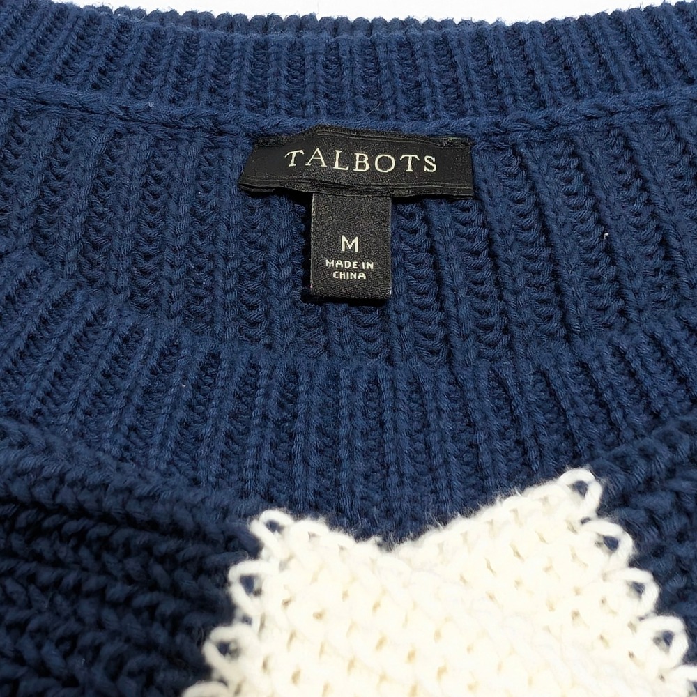 Talbots Striped Nautical Coastal Vibe Knit Sweater Lace Up Side Navy Cream‎ M - Picture 9 of 11